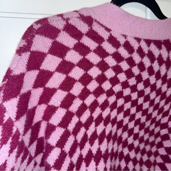 Cotton On Knit Cardigan Barbie Optical Splice Berry Sz Medium Checkered Academia - Picture 4 of 10